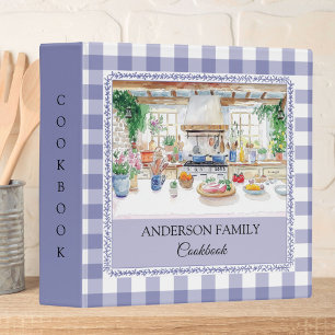 Cottage Kitchen Navy Blue Gingham Family Recipe Binder