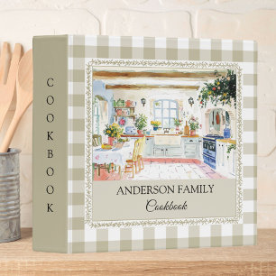 Cottage Kitchen Olive Green Gingham Family Recipe Binder