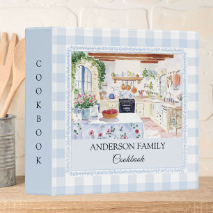 Cottage Kitchen Soft Blue Gingham Family Recipe Binder