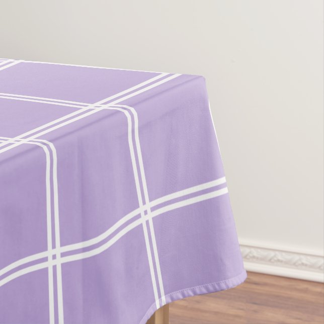 Cottage Lavender and White Double Stripe Plaid Tablecloth (In Situ)