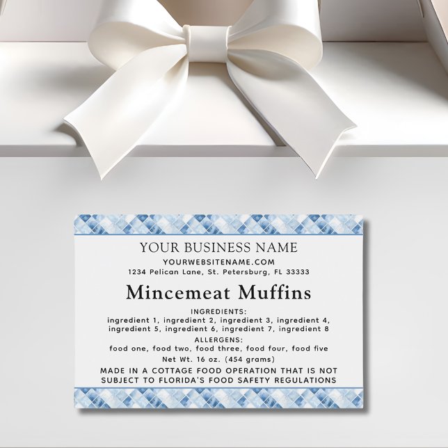 Cottage Law Home Bakery Ingredients Allergens Food Label (Dusty Blue Check Pattern Cottage Law Home Bakery Ingredients Allergens Food Label2)