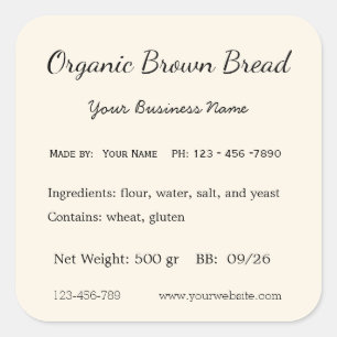 Cottage Law Label Home Bakery Bread Ingredients