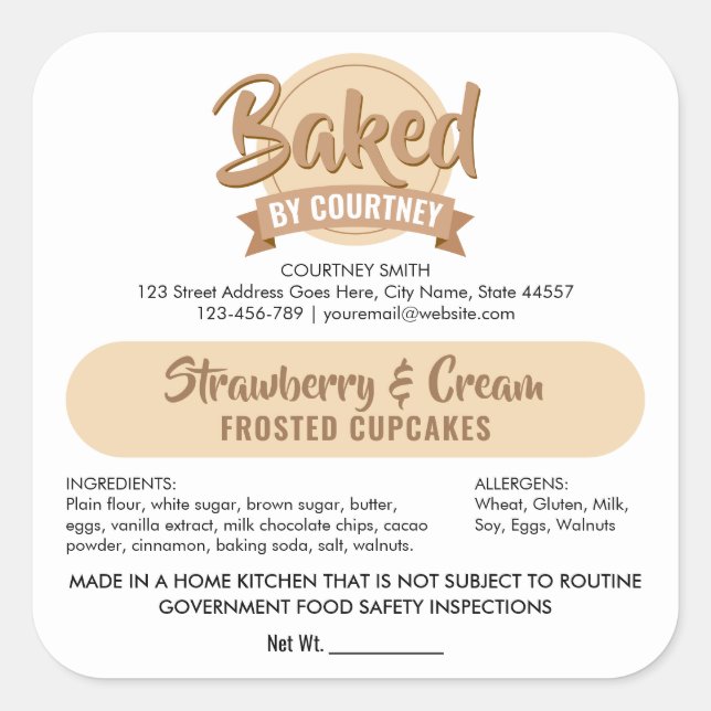 Cottage Law Modern Cake Bakery Ingredients Sticker (Front)