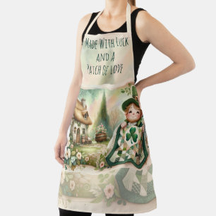 Cottage Leprechaun Patchwork Quilt Scene Apron