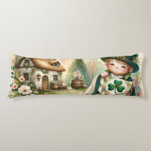 Cottage Leprechaun Patchwork Quilt Scene Body Pillow