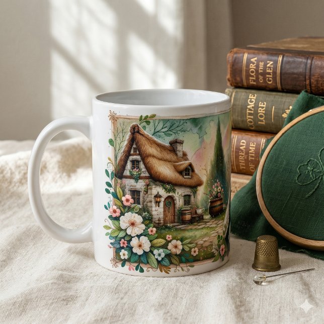 Cottage Leprechaun Patchwork Quilt Scene Coffee Mug (Cottage Leprechaun Patchwork Quilt Scene Coffee Mug)