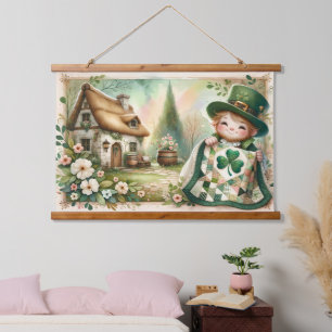 Cottage Leprechaun Patchwork Quilt Scene Hanging Tapestry