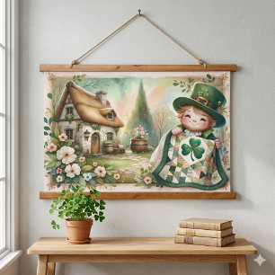 Cottage Leprechaun Patchwork Quilt Scene Hanging Tapestry