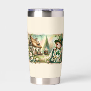 Cottage Leprechaun Patchwork Quilt Scene Insulated Tumbler
