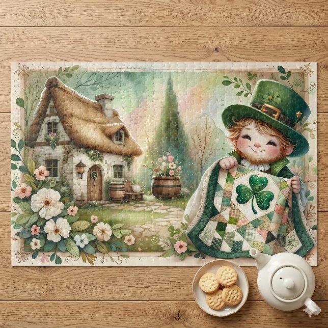 Cottage Leprechaun Patchwork Quilt Scene Jigsaw Puzzle (Cottage Leprechaun Patchwork Quilt Scene Jigsaw Puzzle)