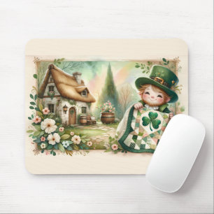 Cottage Leprechaun Patchwork Quilt Scene Mouse Pad