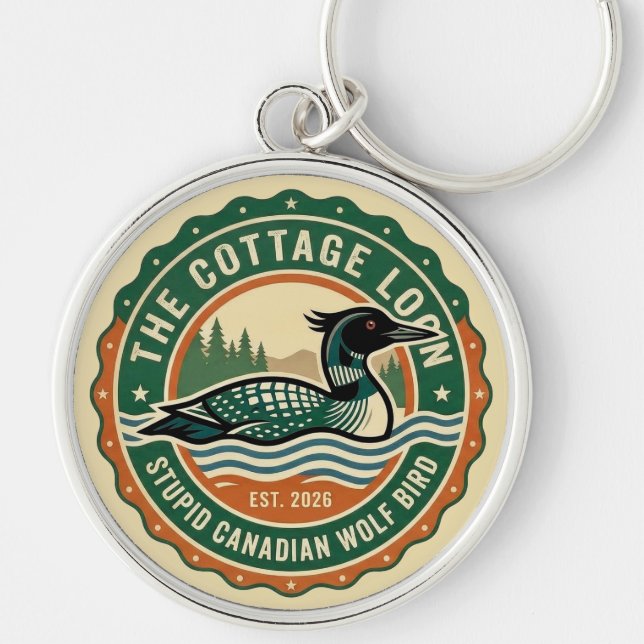 Cottage Loon Stupid Canadian Wolf Bird  Keychain (Front)