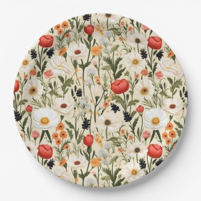 Cottage Meadow Colourful Wildflowers # Paper Plate (Front)