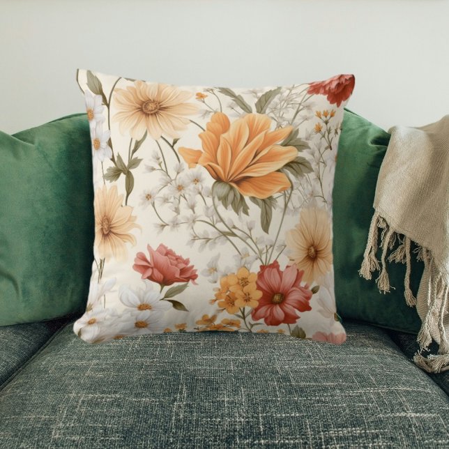 Cottage Meadow Colourful Wildflowers Throw Pillow (Creator Uploaded)