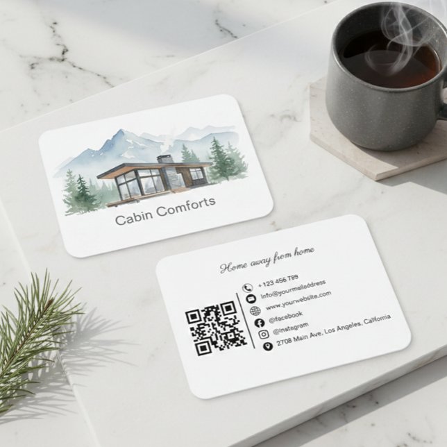 Cottage Mountain Cabin Rental QR Code  Business Card (Creator Uploaded)