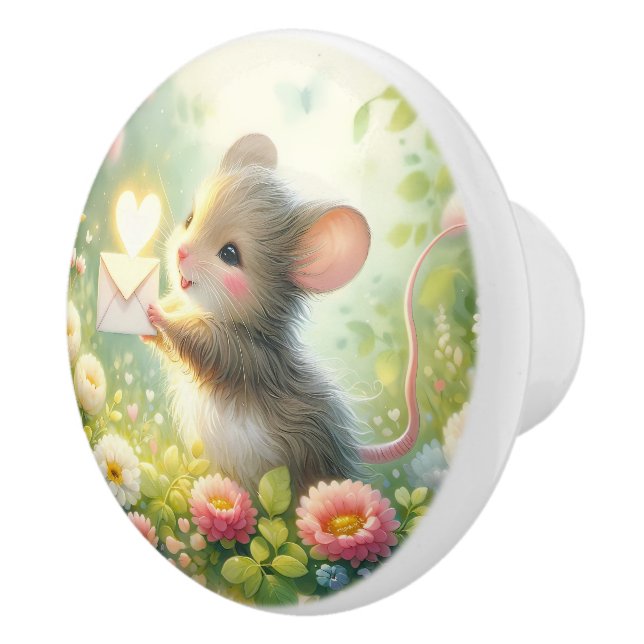 Cottage Mouse Love Letter Meadow Ceramic Knob (Right)
