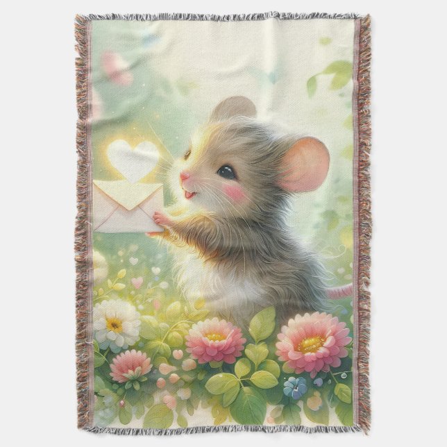 Cottage Mouse Love Letter Meadow Throw Blanket (Front Vertical)