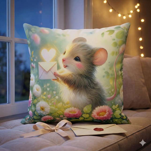 Cottage Mouse Love Letter Meadow Throw Pillow (Cottage Mouse Love Letter Meadow Throw Pillow Mockup D)