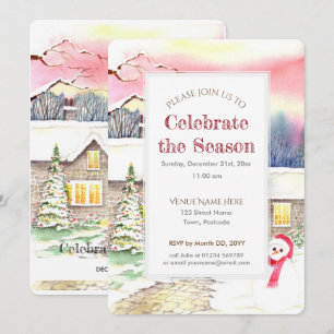Cottage neige Noël Nouvel An Fête Invitation