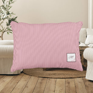Cottage Pink Stripe Rose Lace Script Monogram Accent Pillow
