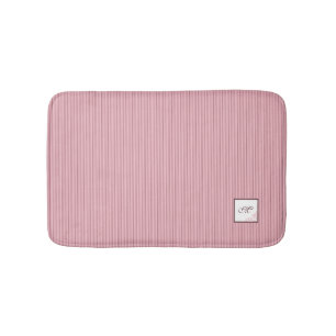 Cottage Pink Stripe Rose Lace Script Monogram Bath Mat