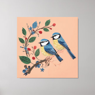 Cottage Quilling Effect Blue Tit Birds on a Vine Canvas Print