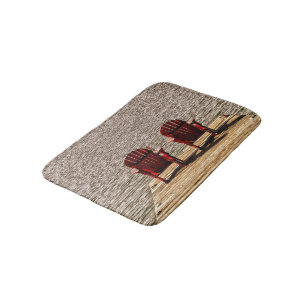 Cottage Red Adirondack Chairs Country Rustic Bath Mat