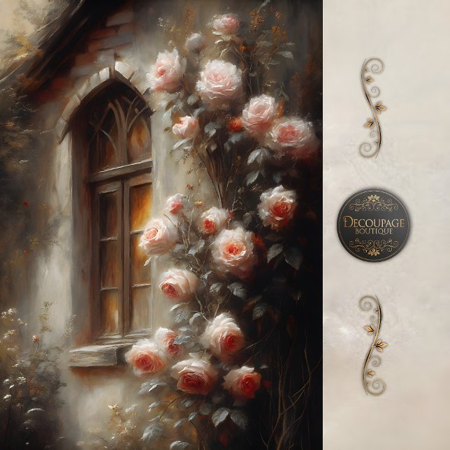 Cottage Rose Window Light Decoupage Tissue Paper (Cottage Rose Window Light Decoupage Tissue Paper)