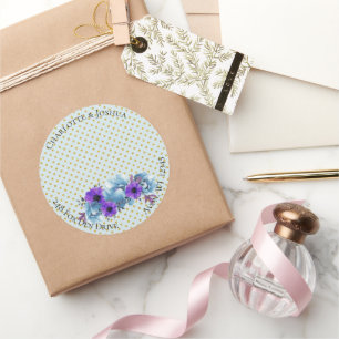 Cottage Roses Rustic Wedding Suite Party Address Classic Round Sticker