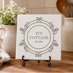 Cottage Scrollwork Ceramic Tile with Custom Text