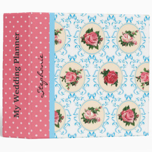 Cottage Shabby Pink Roses & Polka Dots Wedding Binder