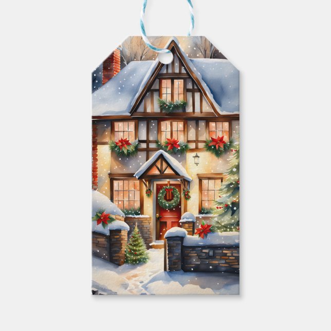 Cottage Snowy Christmas Gift Tag (Front)