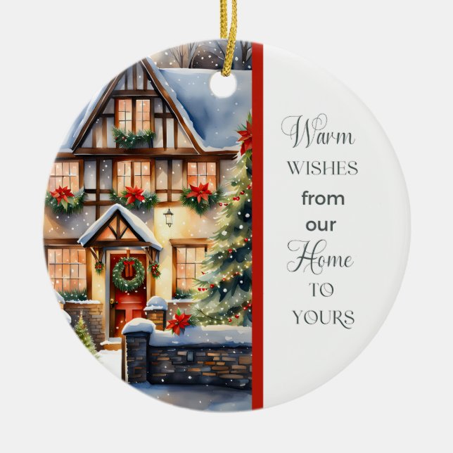 Cottage Snowy Christmas Ornament (Front)