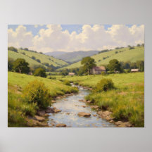Cottage Stream Valley Impressionist Oil Painting