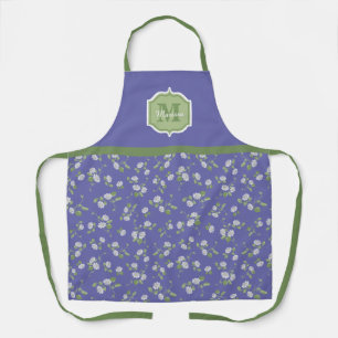 Cottage Style Periwinkle Floral Daisies Monogram Apron