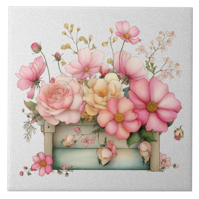 Cottage Summer Floral Ceramic Tile (Front)