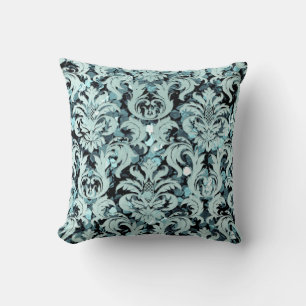 Cottage Teal Aquatic Damask Blue Tiffany LuxSequin Throw Pillow