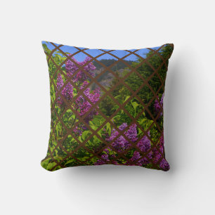 Cottage Tudor, country scene, flowers Throw Pillow