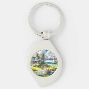 Cottage With View Of The Lighthouse Keychain