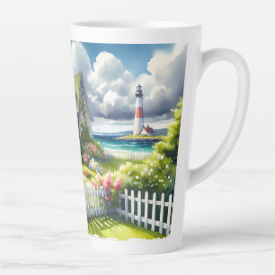 Cottage With View Of The Lighthouse Latte Mug