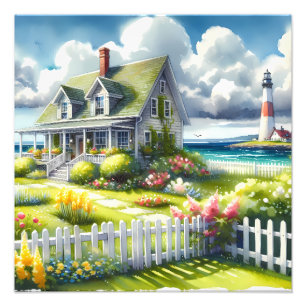 Cottage With View Of The Lighthouse Photo Print