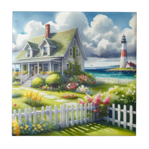 Cottage With View Of The Lighthouse Tile
