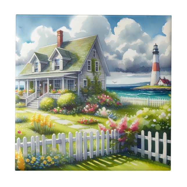 Cottage With View Of The Lighthouse Tile (Front)