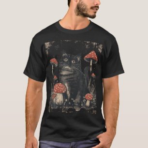 Cottagecore Aesthetic Cat Sits At Toadstool Mushro T-Shirt