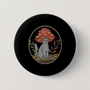 Cottagecore Aesthetic Cat With Mushroom Hat  2 Inch Round Button