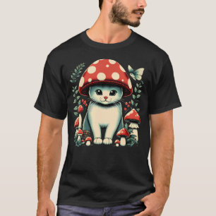 Cottagecore Aesthetic Cat With Mushroom Hat Kitty  T-Shirt