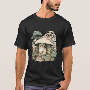 Cottagecore Aesthetic Cat With Mushroom Hat T-Shirt