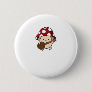 Cottagecore Aesthetic Cute Mushroom Playing Banjo  2 Inch Round Button