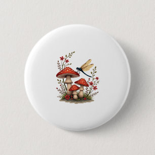 Cottagecore Aesthetic Dragonfly Mushroom Witchy Fl 2 Inch Round Button