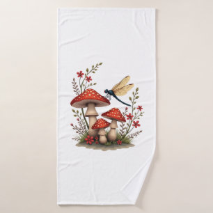 Cottagecore Aesthetic Dragonfly Mushroom Witchy Fl Bath Towel